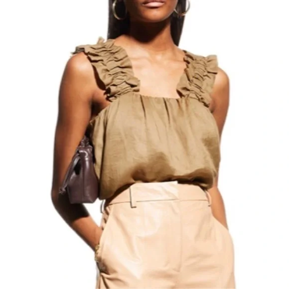 FRAME Ruffle Strap Tank Moss Green Size Large - Picture 3 of 12